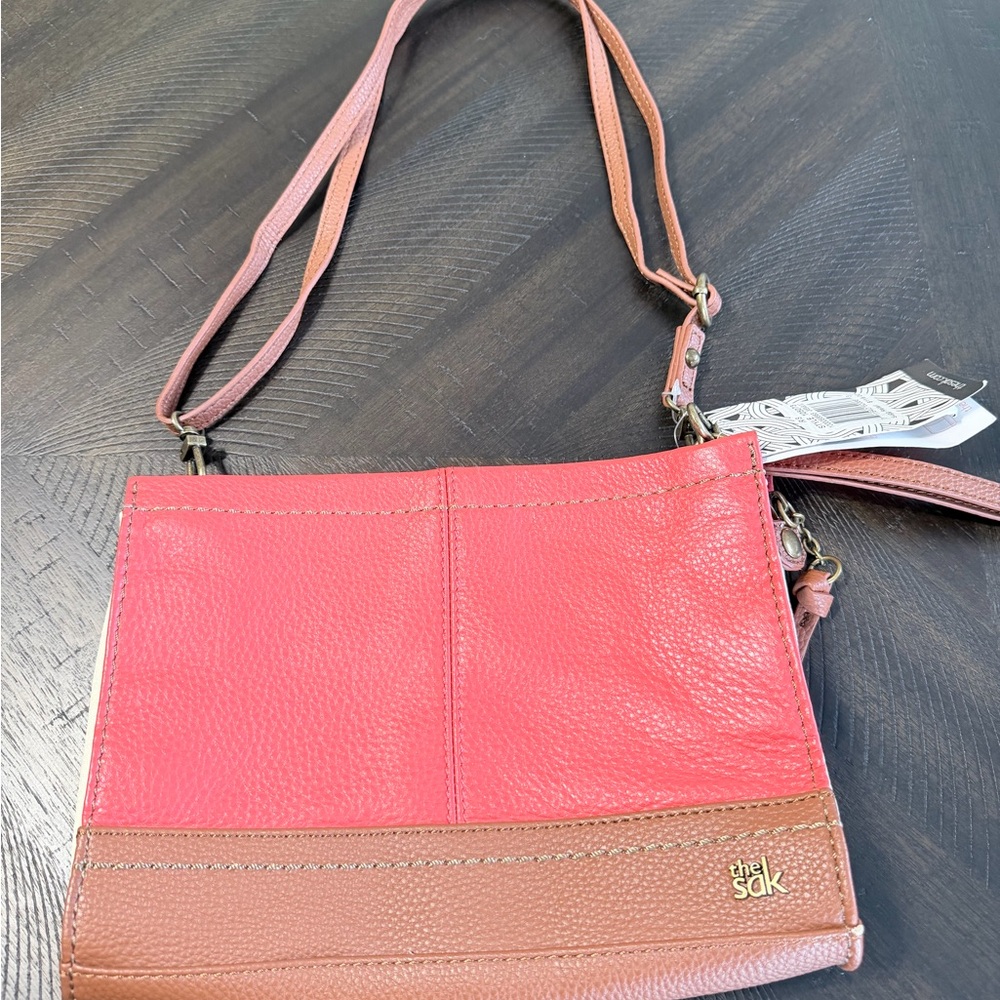The Sak Pink and Brown Leather Crossbody Bag